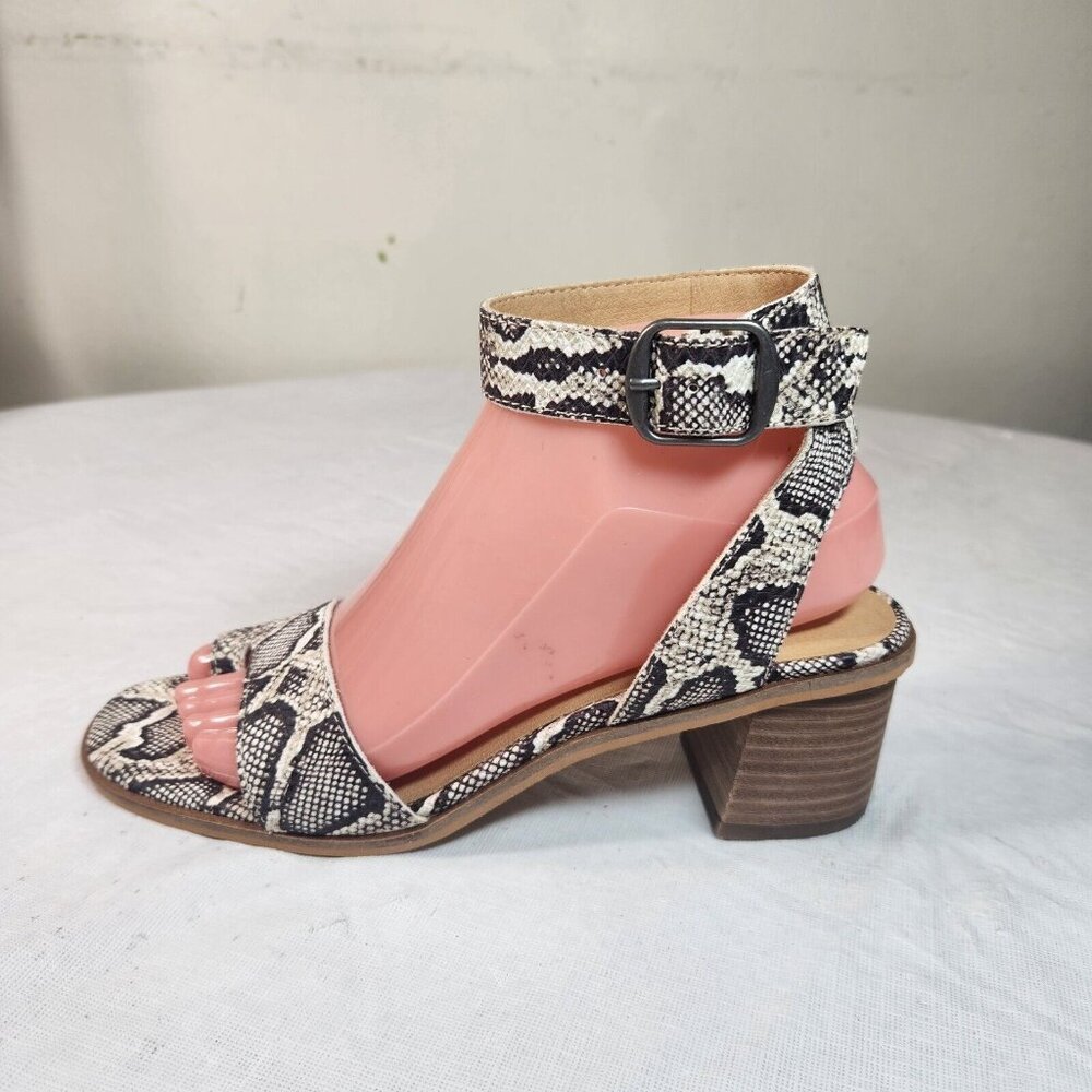 Lucky Brand Size 7.5 Women' Sandals Loklin Snake Print Ankle Strap Brown (32) - Picture 5 of 11